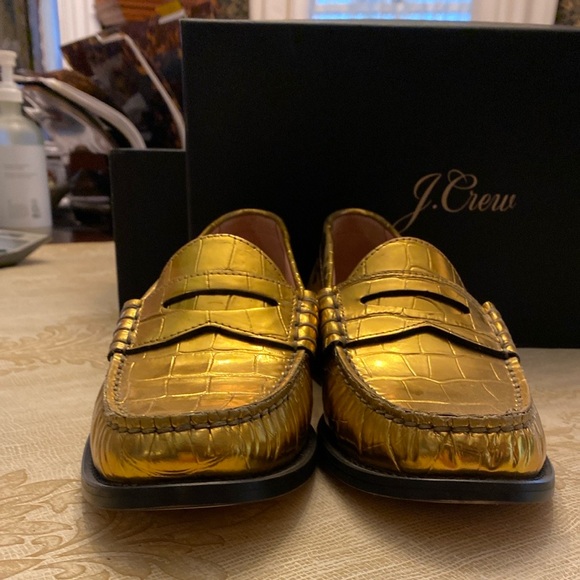 ⚓️ J.Crew NWT Winona Gold Metallic Penny Loafers Croc-embossed Leather 9 - Picture 10 of 10